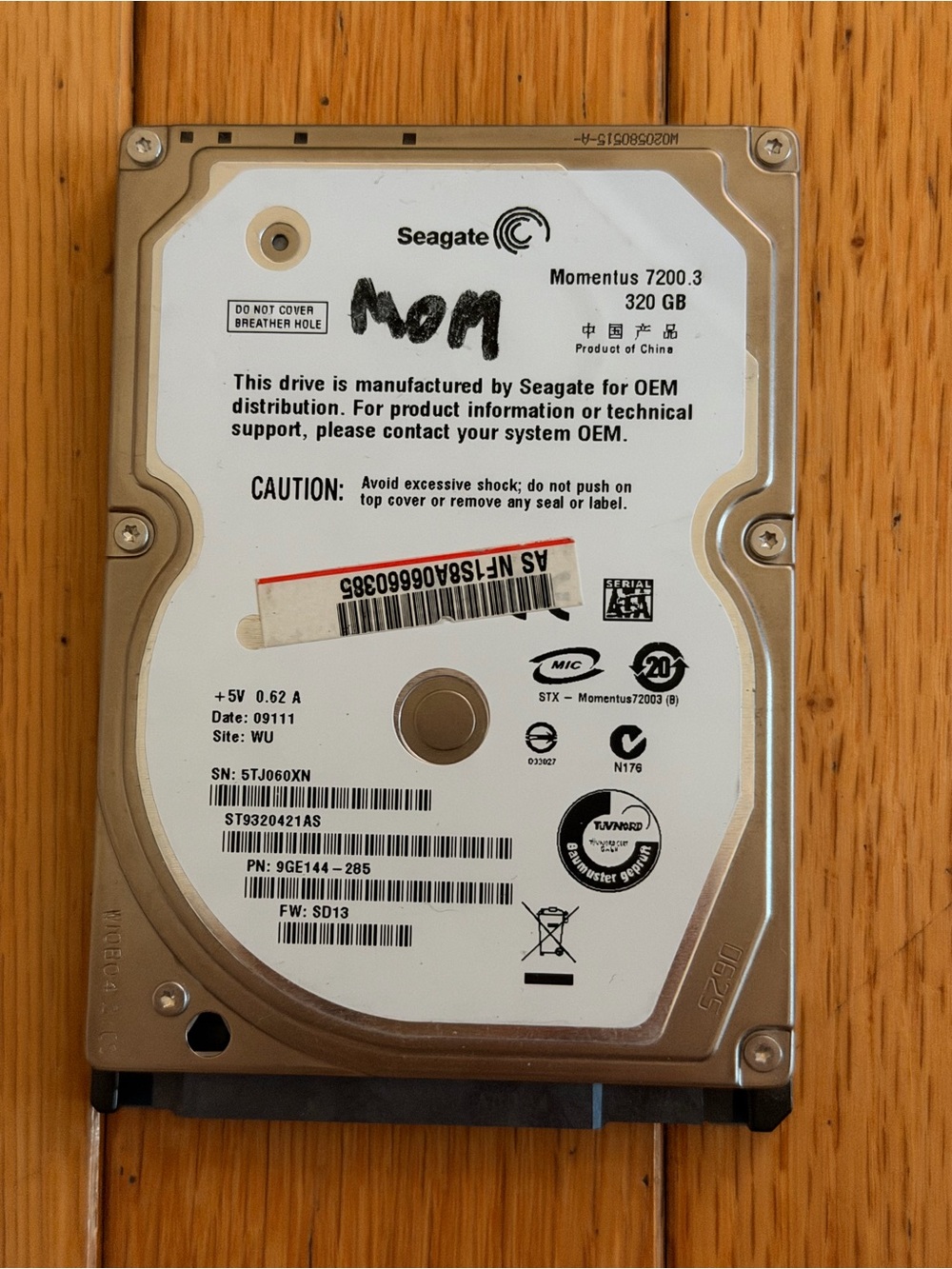 EUC Seagate Momentus 7200.3 320 GB hard drive erased